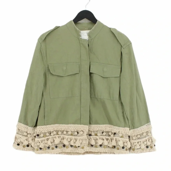Zara Tassel Pom Crochet Fringe Boho Utility Jacket Green Size XS - Picture 4 of 15